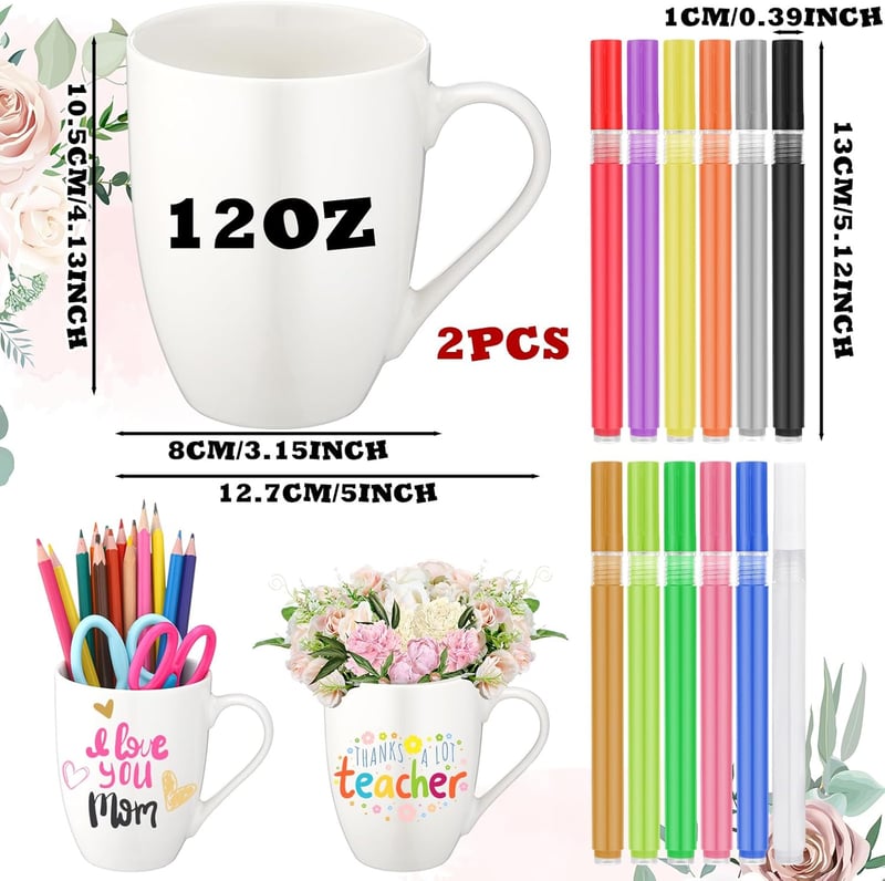 Father's Day DIY Mug Painting Kit – 14 Pcs Ceramic Craft Set