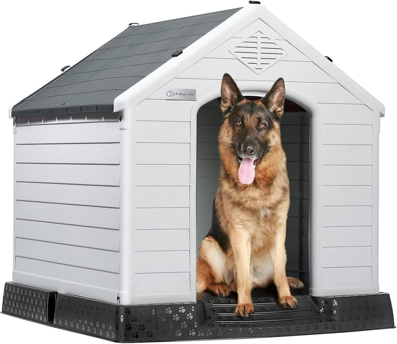 Waterproof Plastic Dog House for Small to Large Dogs, Gray