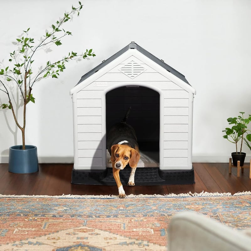 Waterproof Plastic Dog House for Small to Large Dogs, Gray