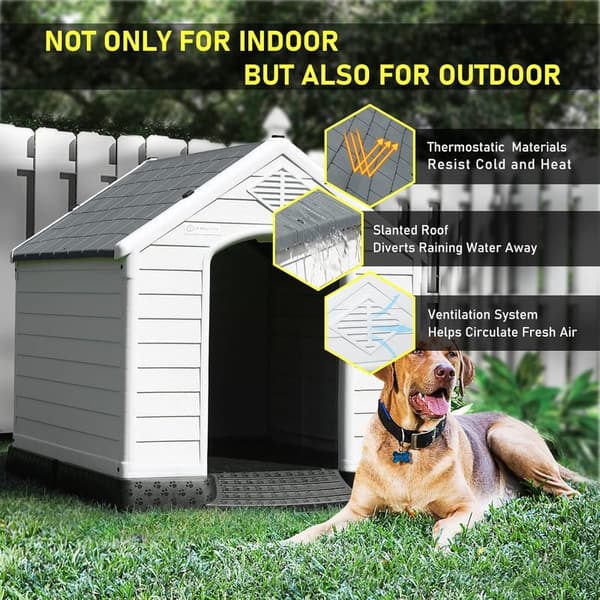 Waterproof Plastic Dog House for Small to Large Dogs, Gray