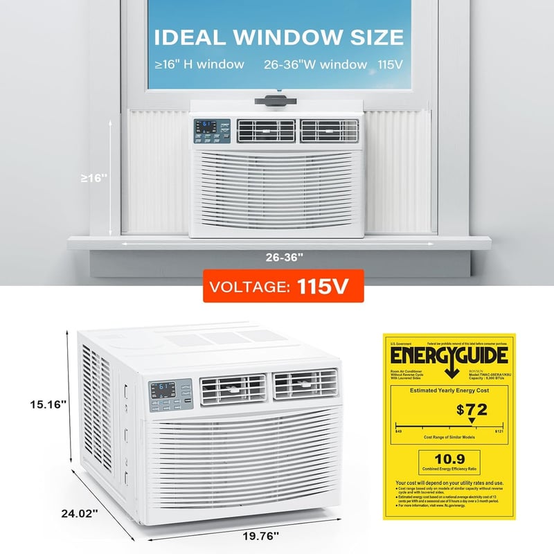 ROVSUN 8000 BTU Smart Window AC/Heater Combo with App Control