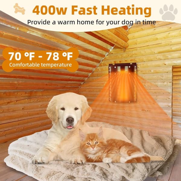 Outdoor Dog House Heater with Adjustable Thermostat and Timer, 400W