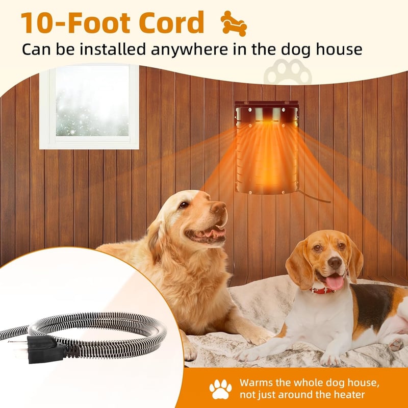 Outdoor Dog House Heater with Adjustable Thermostat and Timer, 400W