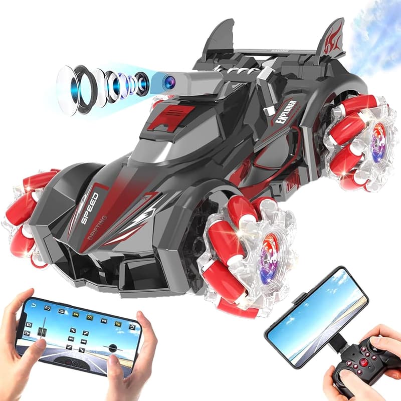 Kids' 360° Stunt RC Car with Camera, Rechargeable and Flashing Lights