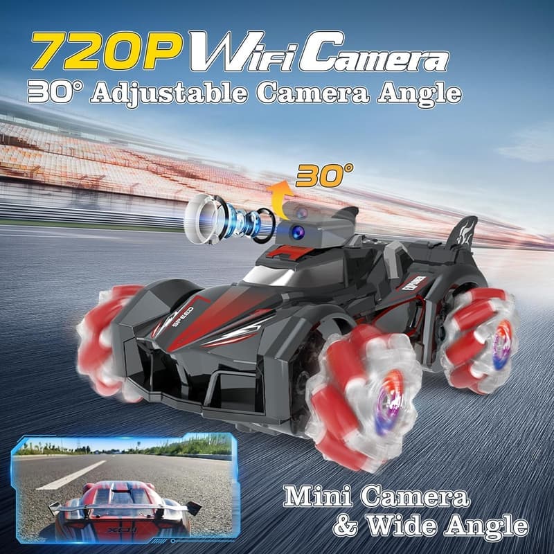 Kids' 360° Stunt RC Car with Camera, Rechargeable and Flashing Lights