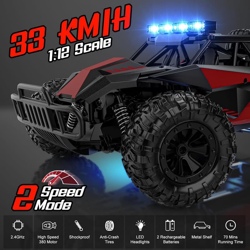 High-Speed 1:12 Remote Control Monster Truck for Kids & Adults