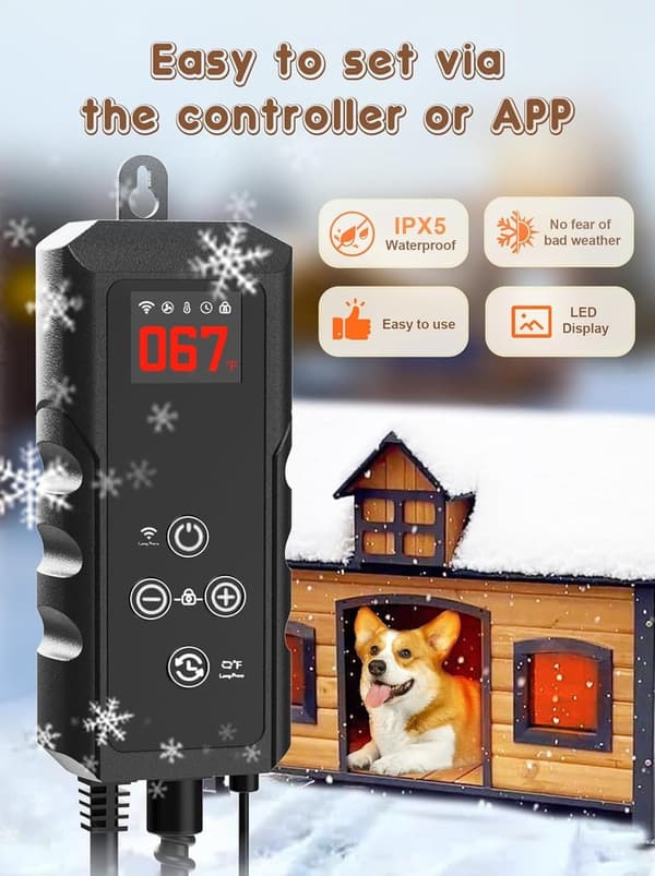 Outdoor Pet Heater with WiFi Control & Waterproof Thermostat