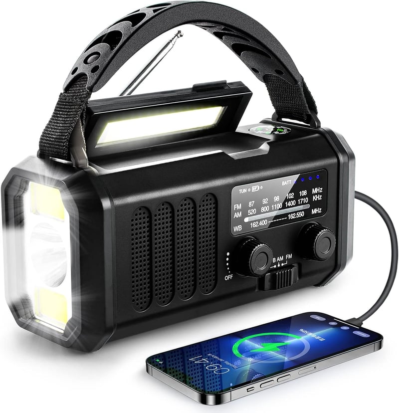 NOAA Weather Radio with Solar Crank, Flashlight & Cell Charger
