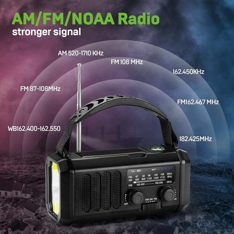 NOAA Weather Radio with Solar Crank, Flashlight & Cell Charger