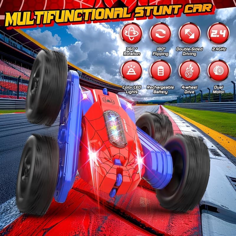 360° Flipping Remote Control Stunt Car with LED Lights for Kids
