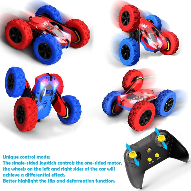 Double-Sided RC Stunt Car with Lights for Kids 6-12