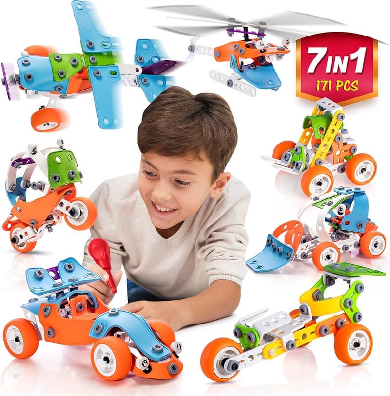 7-in-1 STEM Building Toy for Boys Ages 7-12 - 171-Piece Set