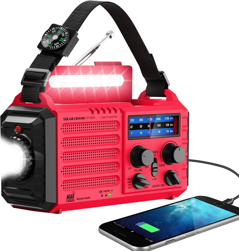 Portable Emergency Weather Radio with Solar, Hand Crank, NOAA Alert