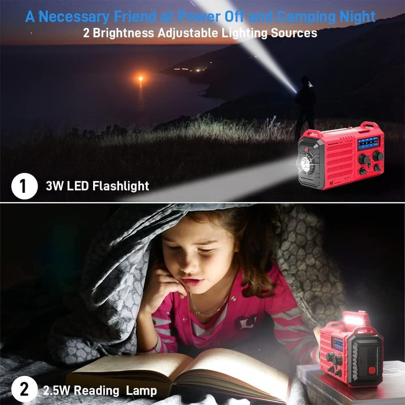 Portable Emergency Weather Radio with Solar, Hand Crank, NOAA Alert