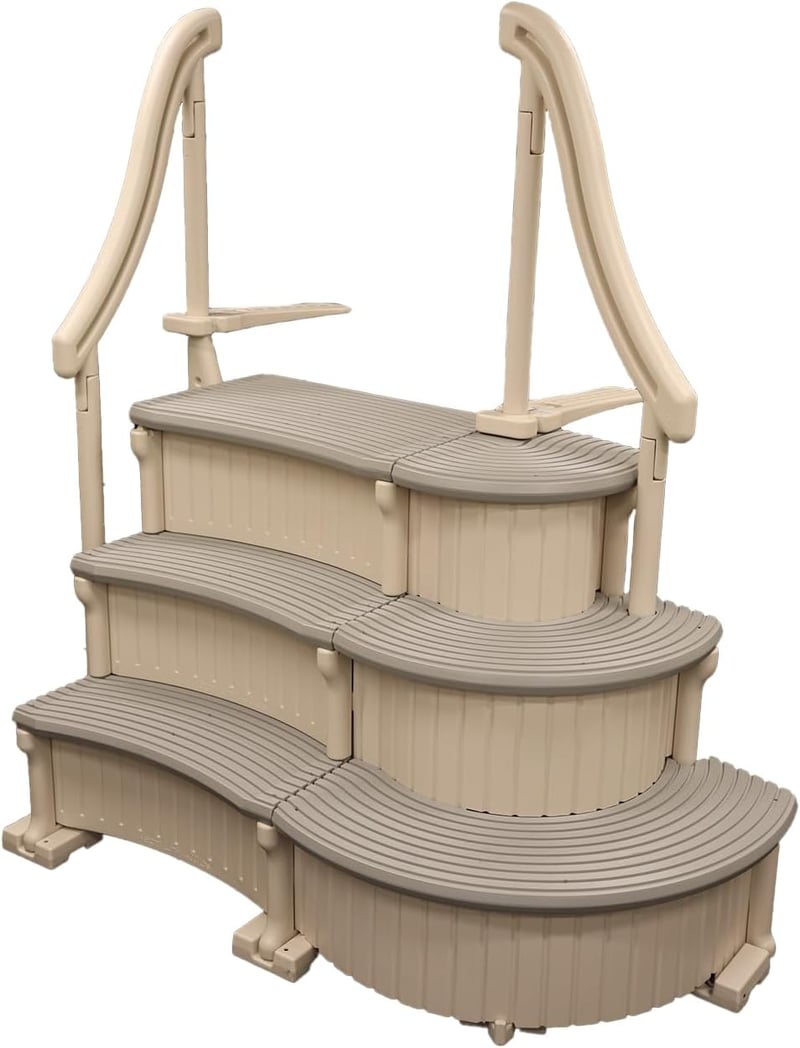 Inground Pool Step with Handrails & Adjustable Brackets - Grey