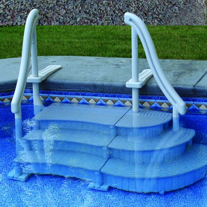 Inground Pool Step with Handrails & Adjustable Brackets - Grey