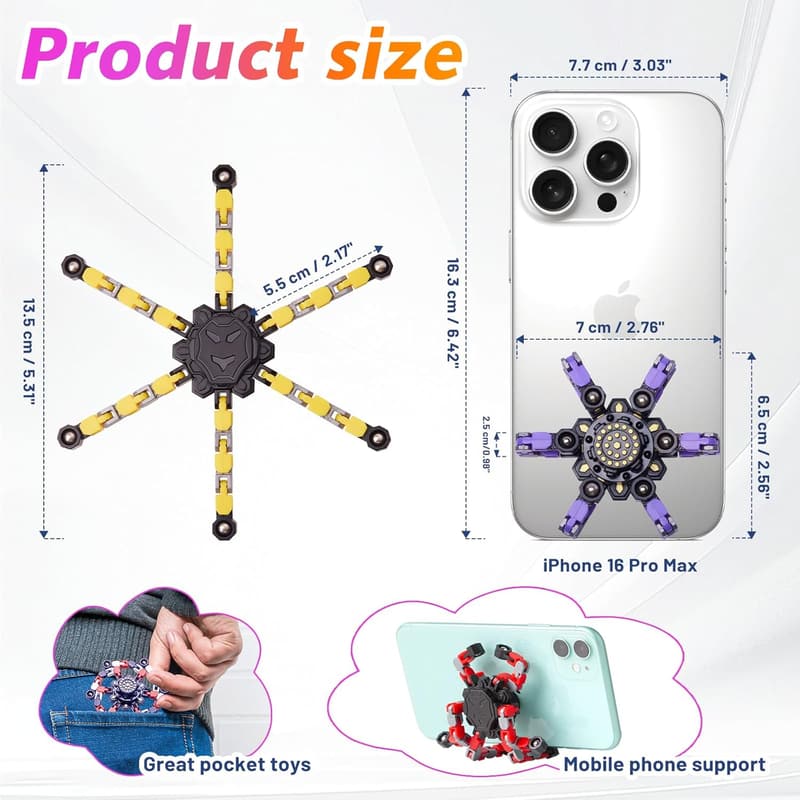 Transformable Fidget Spinners - 4 Pack Sensory Toys for Kids