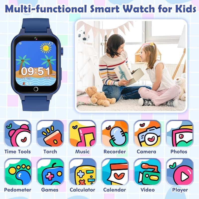 Kids' Smart Watch with Games & Camera - Birthday Gift (Blue)