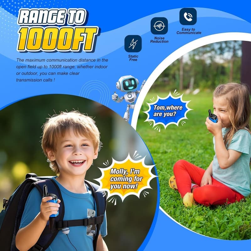 Kids Mini Robot Walkie Talkies - 2 Pack Birthday Gift for Ages 4-8