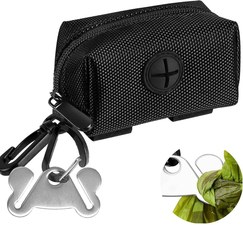 Dog Waste Bag Dispenser - Soft Fabric Pouch for Leash Attachment, Black