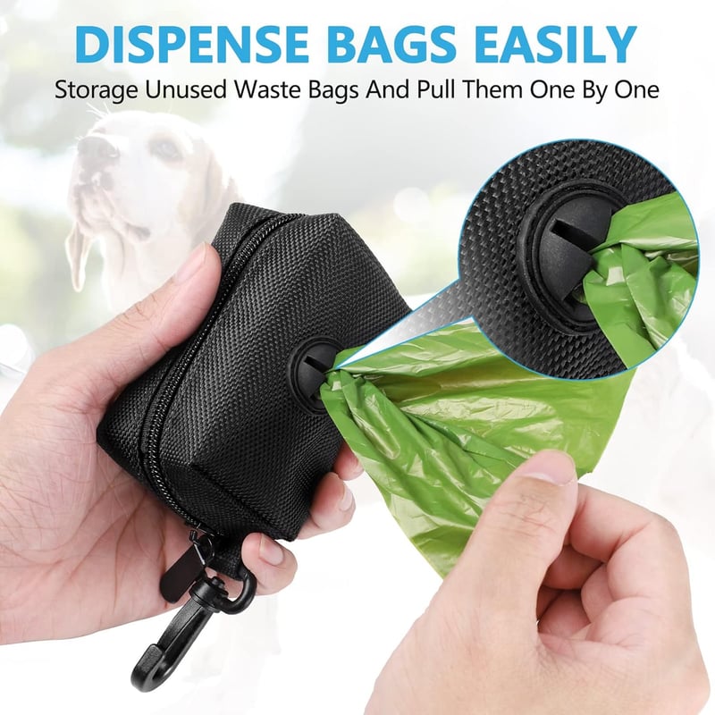 Dog Waste Bag Dispenser - Soft Fabric Pouch for Leash Attachment, Black