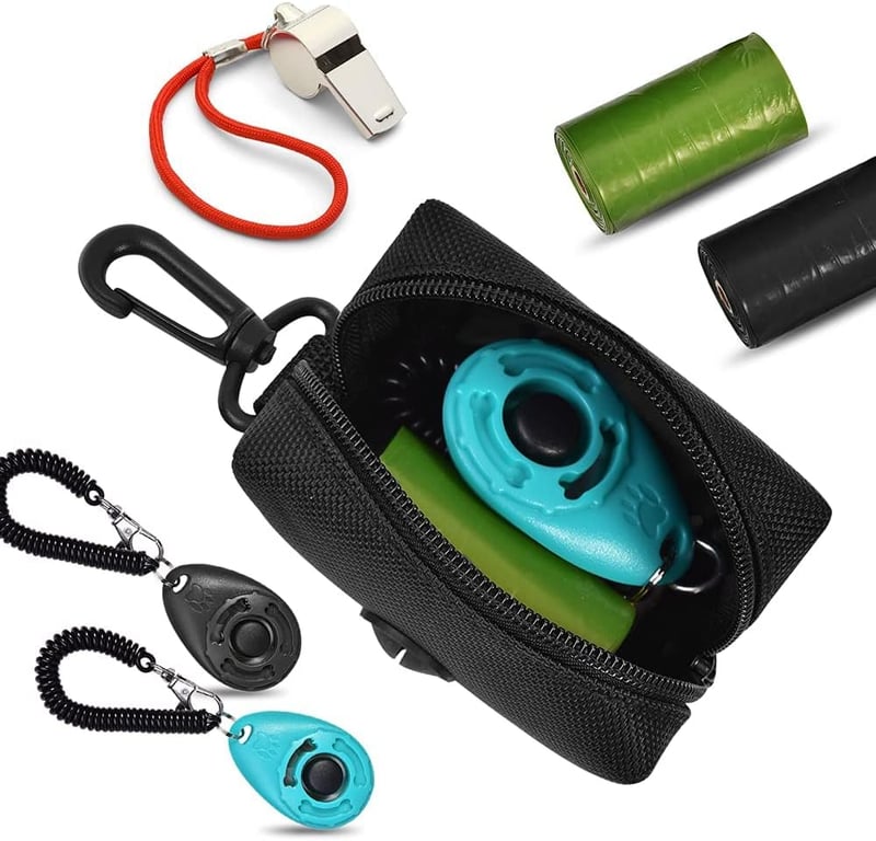 Dog Waste Bag Dispenser - Soft Fabric Pouch for Leash Attachment, Black
