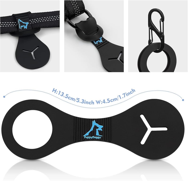 Dog Poop Bag Holder and Dispenser for Leash - 2 Pieces (Black)