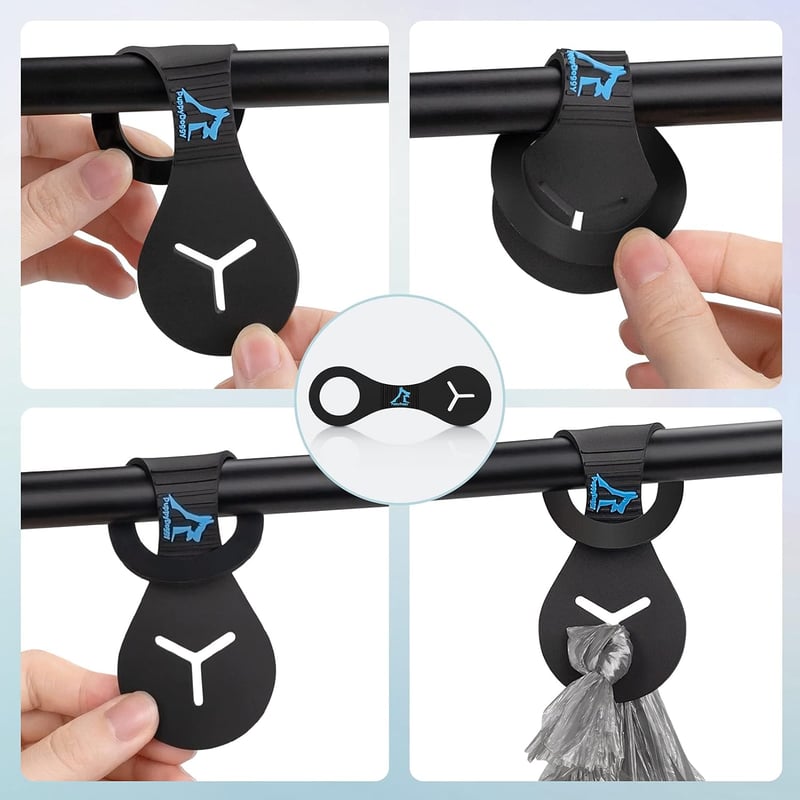 Dog Poop Bag Holder and Dispenser for Leash - 2 Pieces (Black)