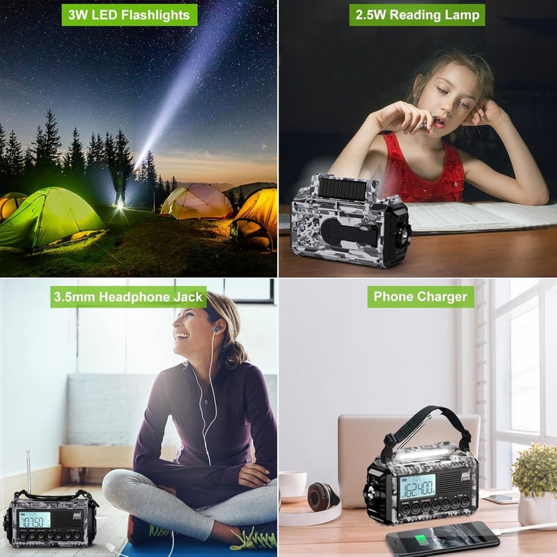 Emergency Solar Radio with 12000mAh Battery and Flashlight