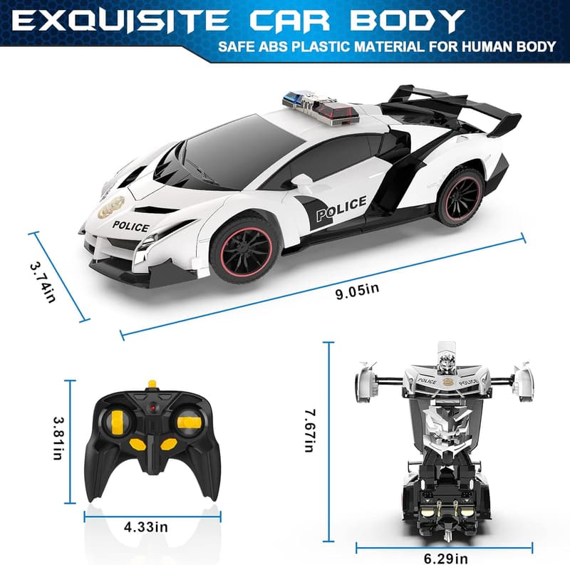 Transforming Police Car Remote Control Toy - 1:18 Scale, 2.4GHz