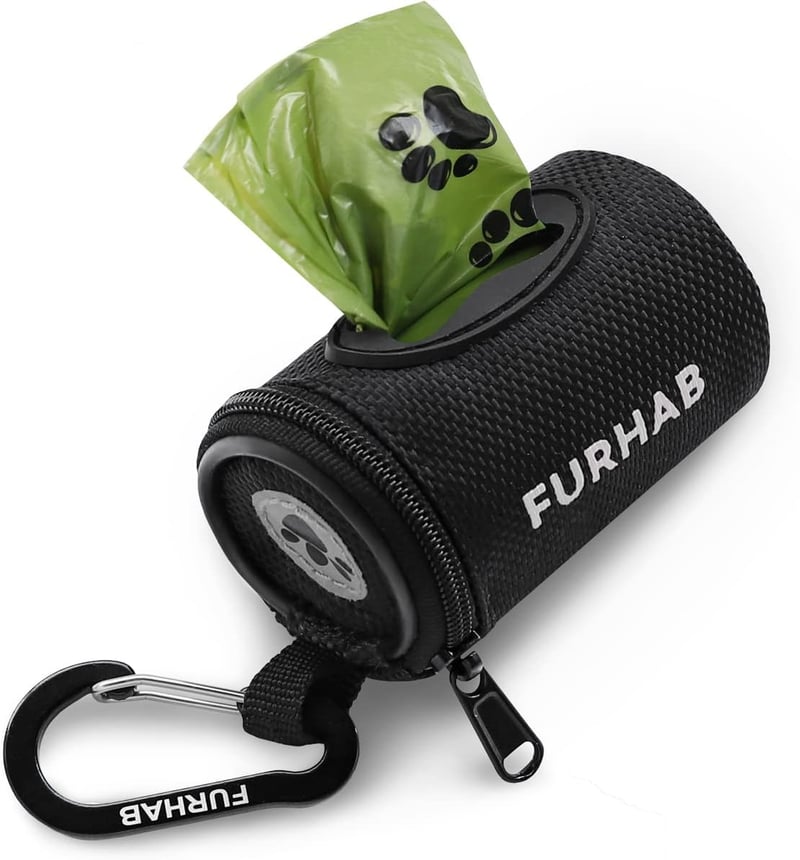 Dog Poop Bag Holder - Soft Fabric Zipper Pouch with Carabiner, Black