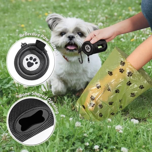 Dog Poop Bag Holder - Soft Fabric Zipper Pouch with Carabiner, Black