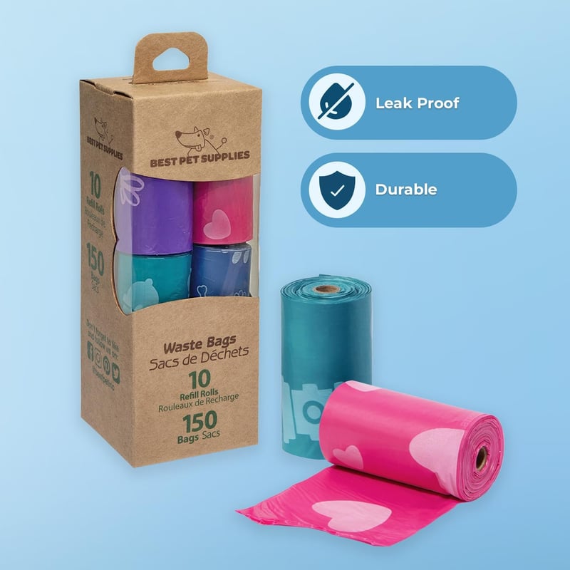 Leak-Proof Dog Poop Bags - 150 Count, Tear Resistant, Assorted Colors