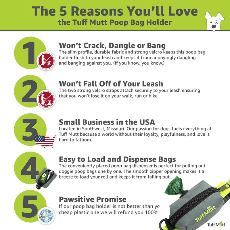 Tuff Mutt Lightweight Dog Poop Bag Holder with Bags