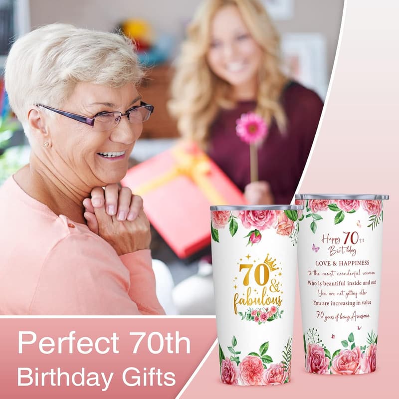 70th Birthday 20oz Tumbler Gift for Women