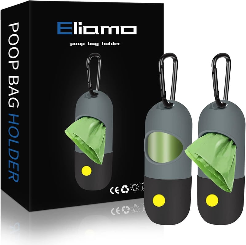 Dog Poop Bag Dispenser with LED Flashlight & 2 Rolls of Bags