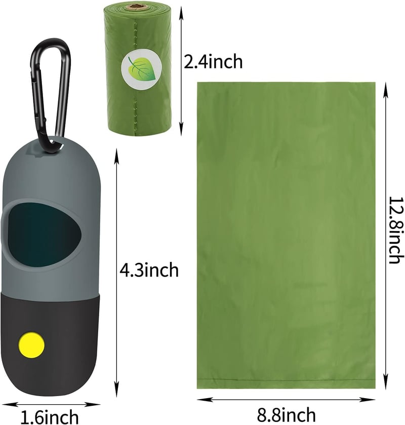 Dog Poop Bag Dispenser with LED Flashlight & 2 Rolls of Bags