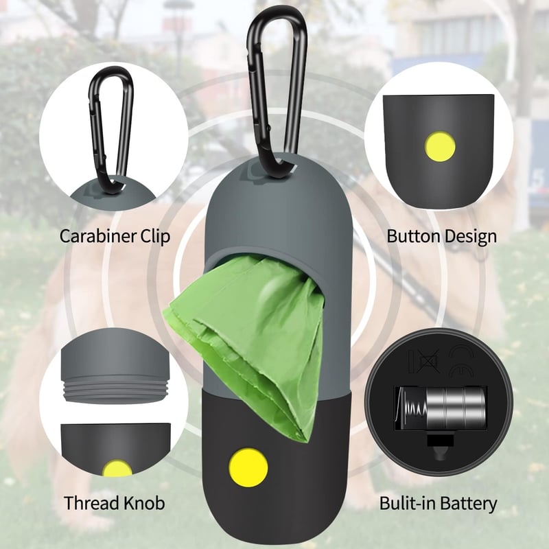 Dog Poop Bag Dispenser with LED Flashlight & 2 Rolls of Bags