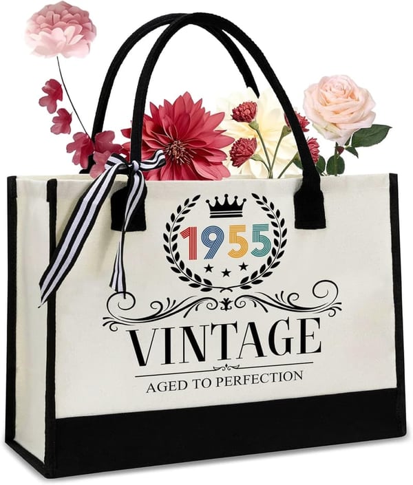 70th Birthday Gift - Personalized Canvas Tote Bag for Women
