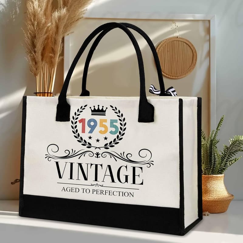 70th Birthday Gift - Personalized Canvas Tote Bag for Women