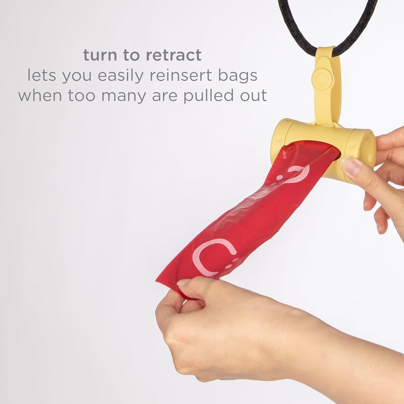 Retractable Dog Poop Bag Holder with Scented Bags - Yellow