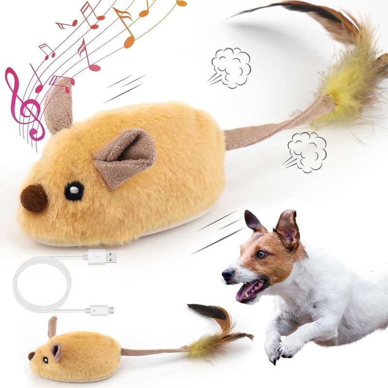Interactive Dog Toy - Moving Fake Mouse with Sound & Tail