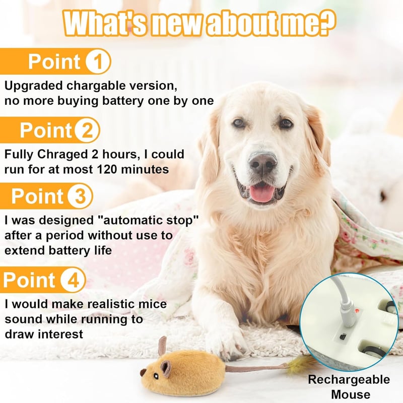 Interactive Dog Toy - Moving Fake Mouse with Sound & Tail