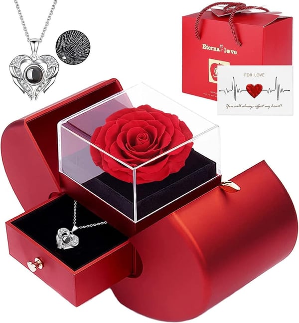 Real Rose with I Love You Necklace - Gift for Girlfriend, Mom
