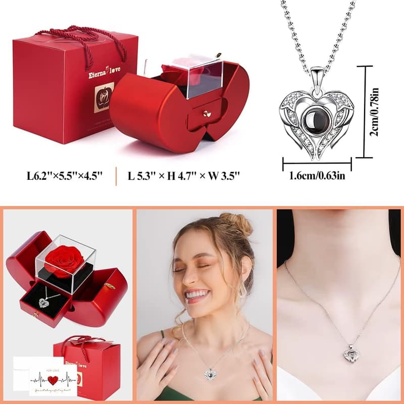 Real Rose with I Love You Necklace - Gift for Girlfriend, Mom