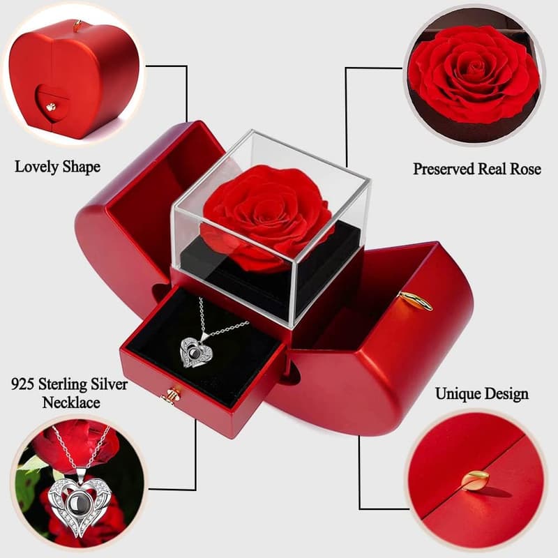 Real Rose with I Love You Necklace - Gift for Girlfriend, Mom