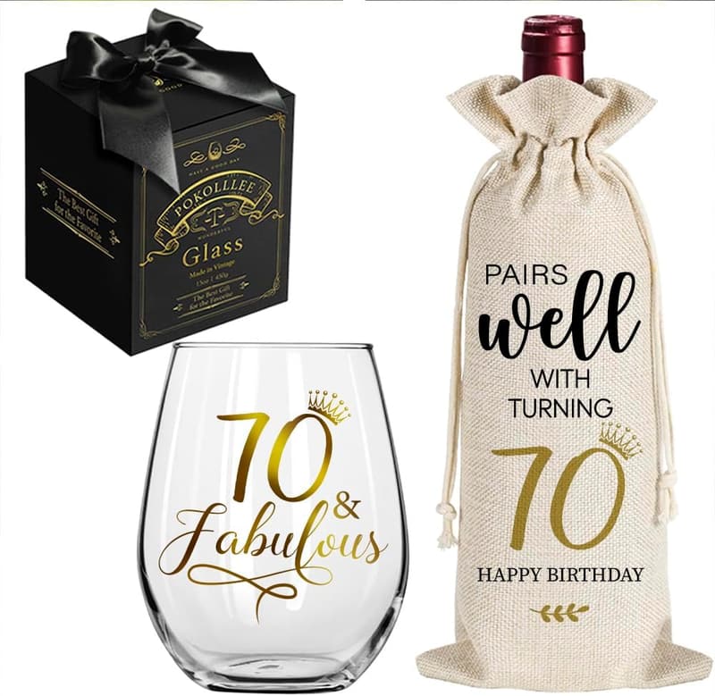 70th Birthday Wine Glass Gift for Women - Funny & Fabulous