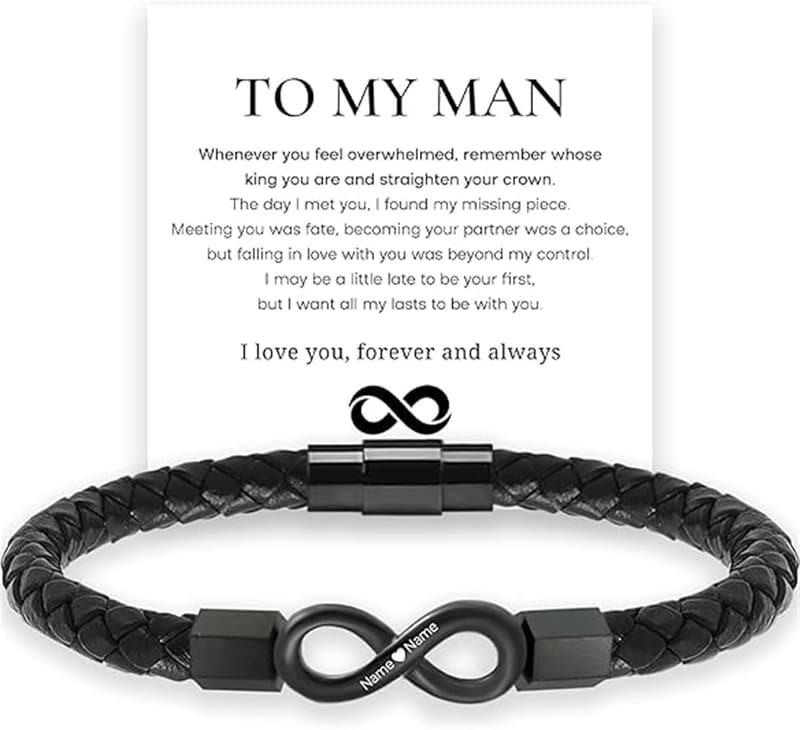 Personalized Infinity Leather Bracelet for Men