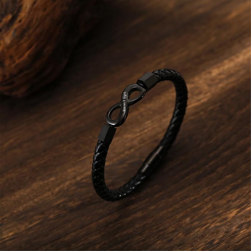 Personalized Infinity Leather Bracelet for Men