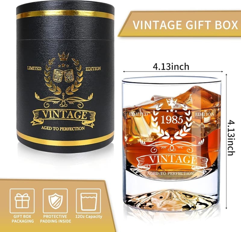 40th Birthday Vintage 1985 Whiskey Glass for Men